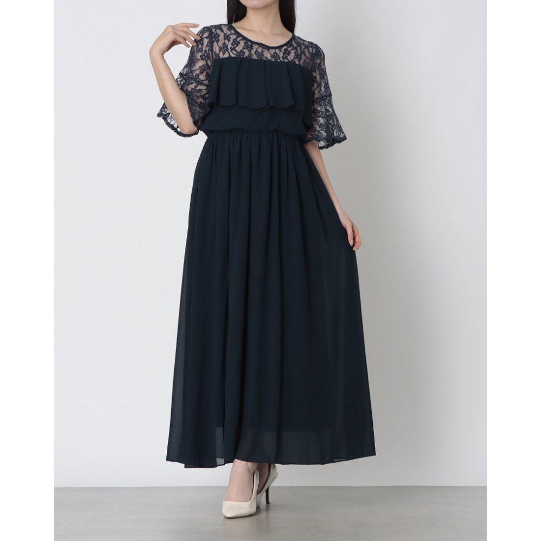ナイトワン NIGHT 1 シフォンロングドレス ドレス (ネイビー) ネイビー