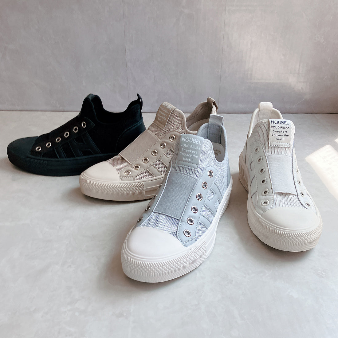 ヌーベル ヴォーグ リラックス Noubel Voug Relax 柔らかニット甲ゴム快適スニーカー (シルバー) シルバー