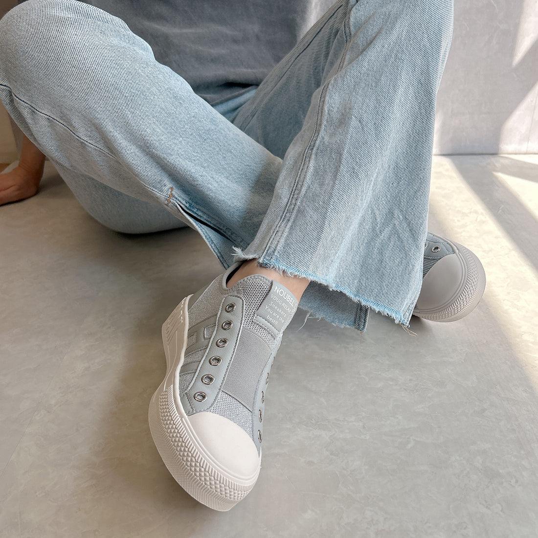 ヌーベル ヴォーグ リラックス Noubel Voug Relax 柔らかニット甲ゴム快適スニーカー (シルバー) シルバー