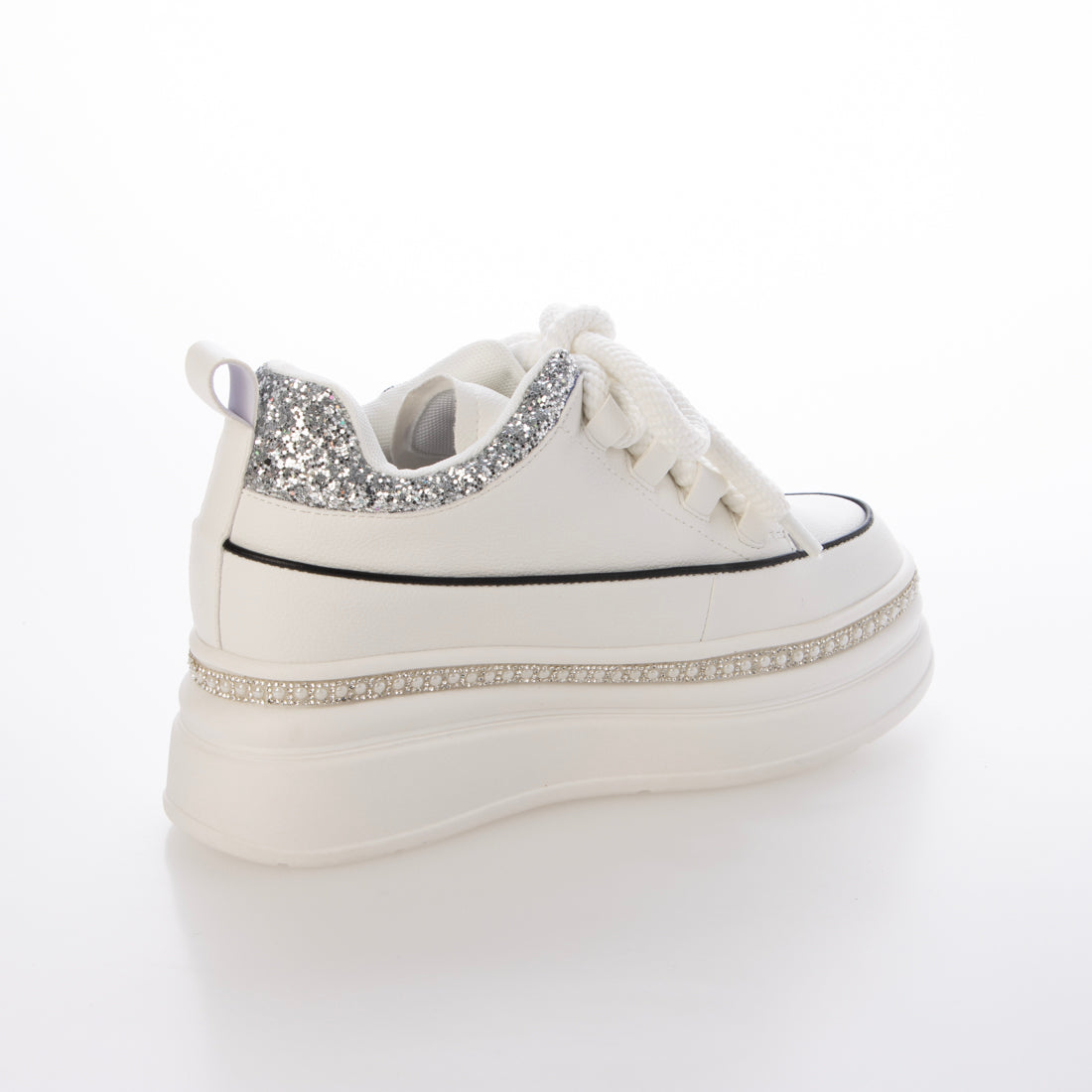 ヌーベル ヴォーグ リラックス Noubel Voug Relax ふわモコ 極太シューレース 厚底 ラインストーンスニーカー (ホワイト) ホワイト