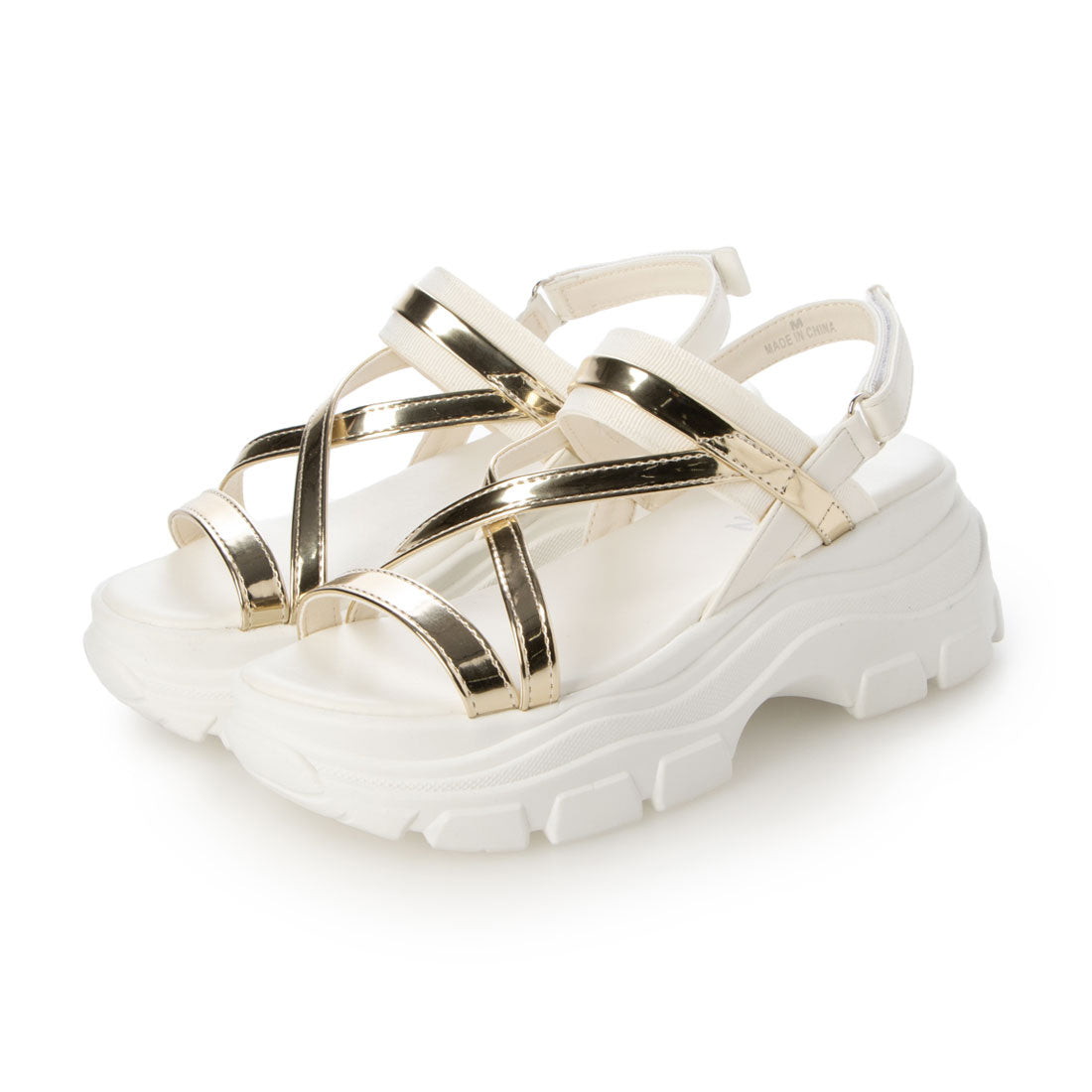 ヌーベル ヴォーグ リラックス Noubel Voug Relax ゴールドストラップボリュームソールスポーツサンダル (ホワイト) ホワイト