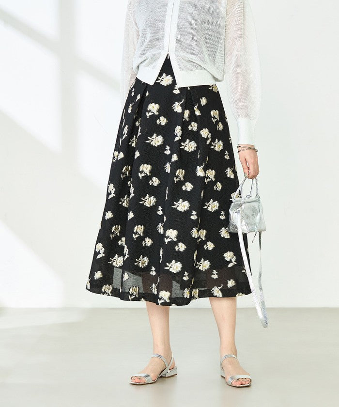 ノーリーズソフィー NOLLEY'S sophi ラメフラワージャガードフレアSK (ブラック・グレー系1) ブラック・グレー系1