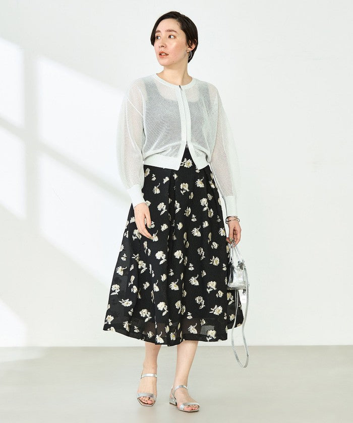 ノーリーズソフィー NOLLEY'S sophi ラメフラワージャガードフレアSK (ブラック・グレー系1) ブラック・グレー系1
