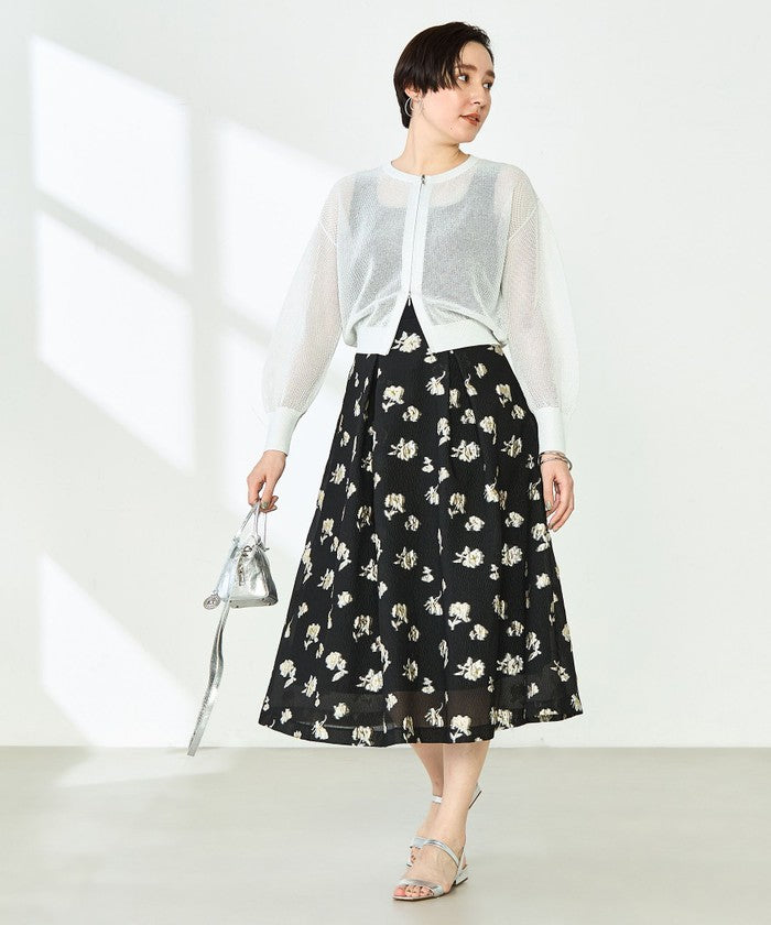 ノーリーズソフィー NOLLEY'S sophi ラメフラワージャガードフレアSK (ブラック・グレー系1) ブラック・グレー系1