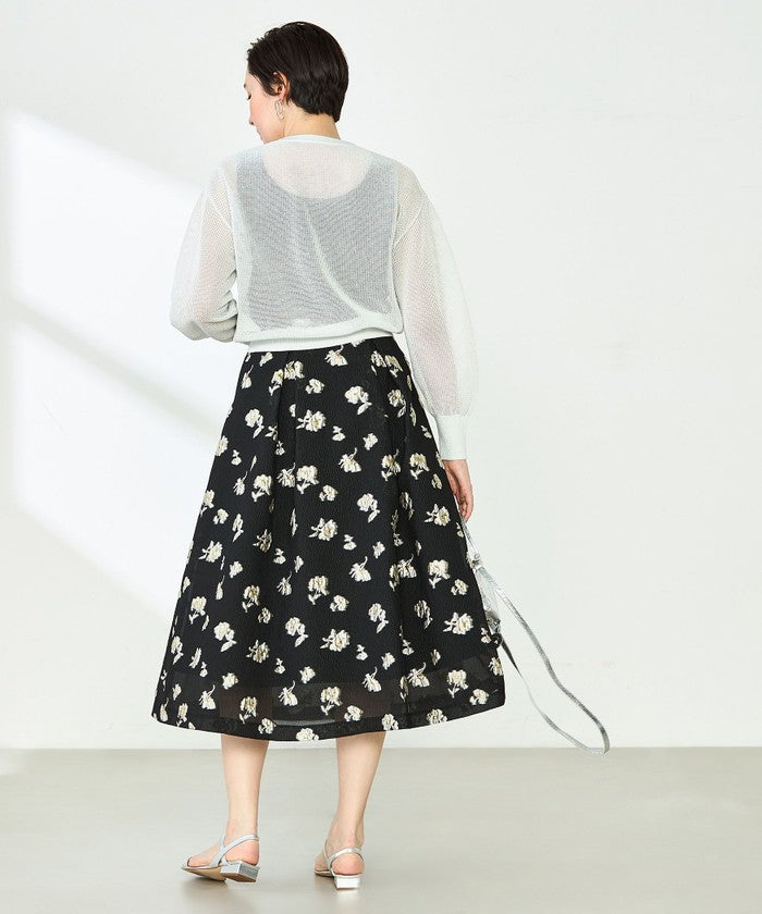ノーリーズソフィー NOLLEY'S sophi ラメフラワージャガードフレアSK (ブラック・グレー系1) ブラック・グレー系1