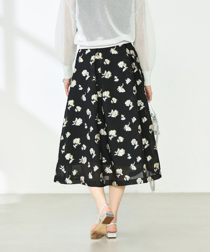 ノーリーズソフィー NOLLEY'S sophi ラメフラワージャガードフレアSK (ブラック・グレー系1) ブラック・グレー系1