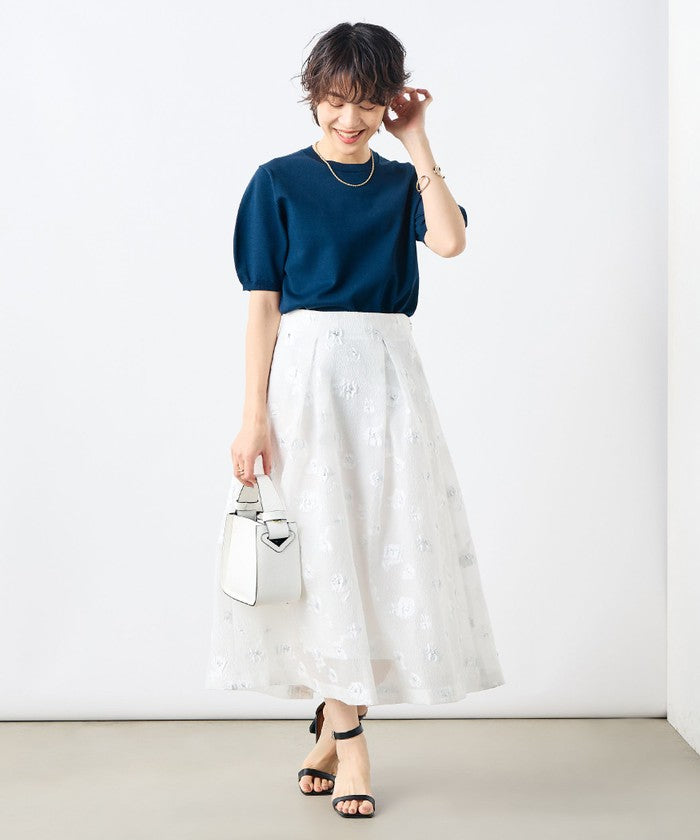 ノーリーズソフィー NOLLEY'S sophi ラメフラワージャガードフレアSK (ブラック・グレー系1) ブラック・グレー系1