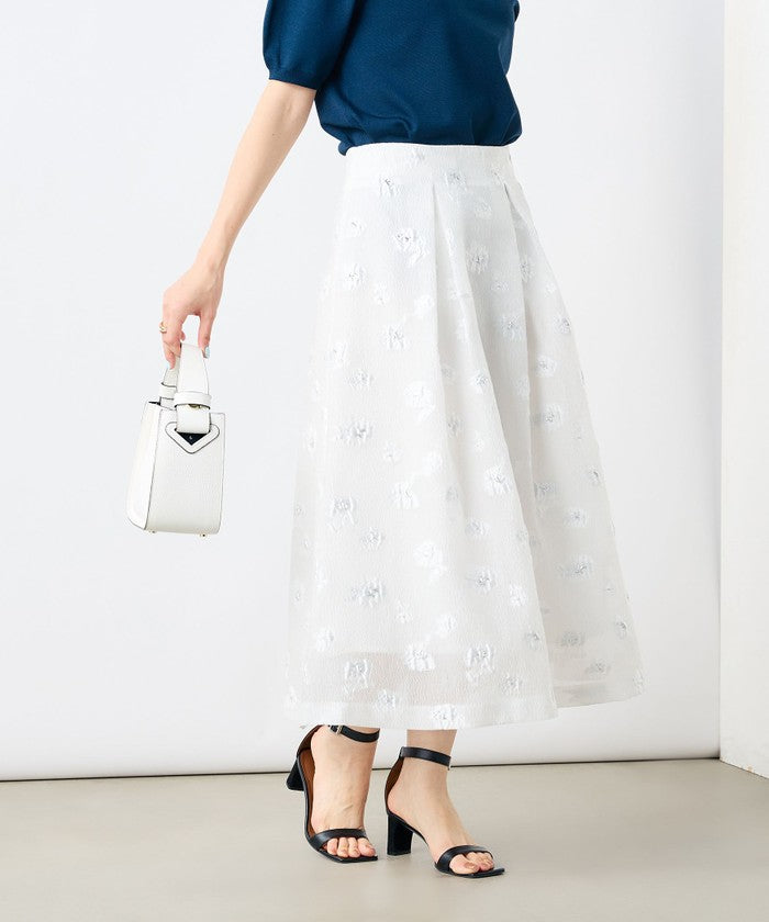 ノーリーズソフィー NOLLEY'S sophi ラメフラワージャガードフレアSK (ブラック・グレー系1) ブラック・グレー系1