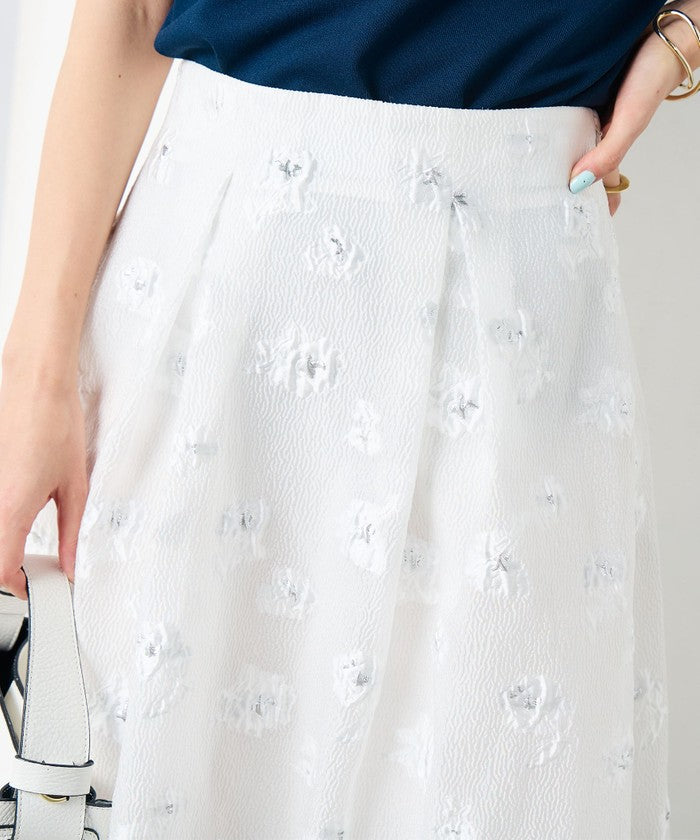 ノーリーズソフィー NOLLEY'S sophi ラメフラワージャガードフレアSK (ブラック・グレー系1) ブラック・グレー系1