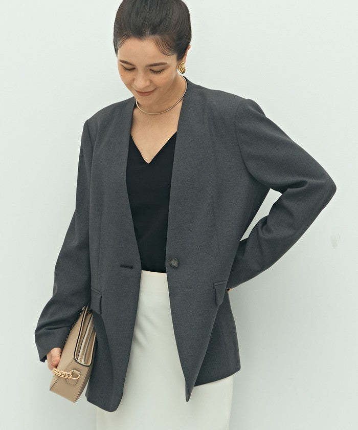 ノーリーズソフィー NOLLEY'S sophi ソフトシャンブレーノーカラーJK (カーキ) カーキ