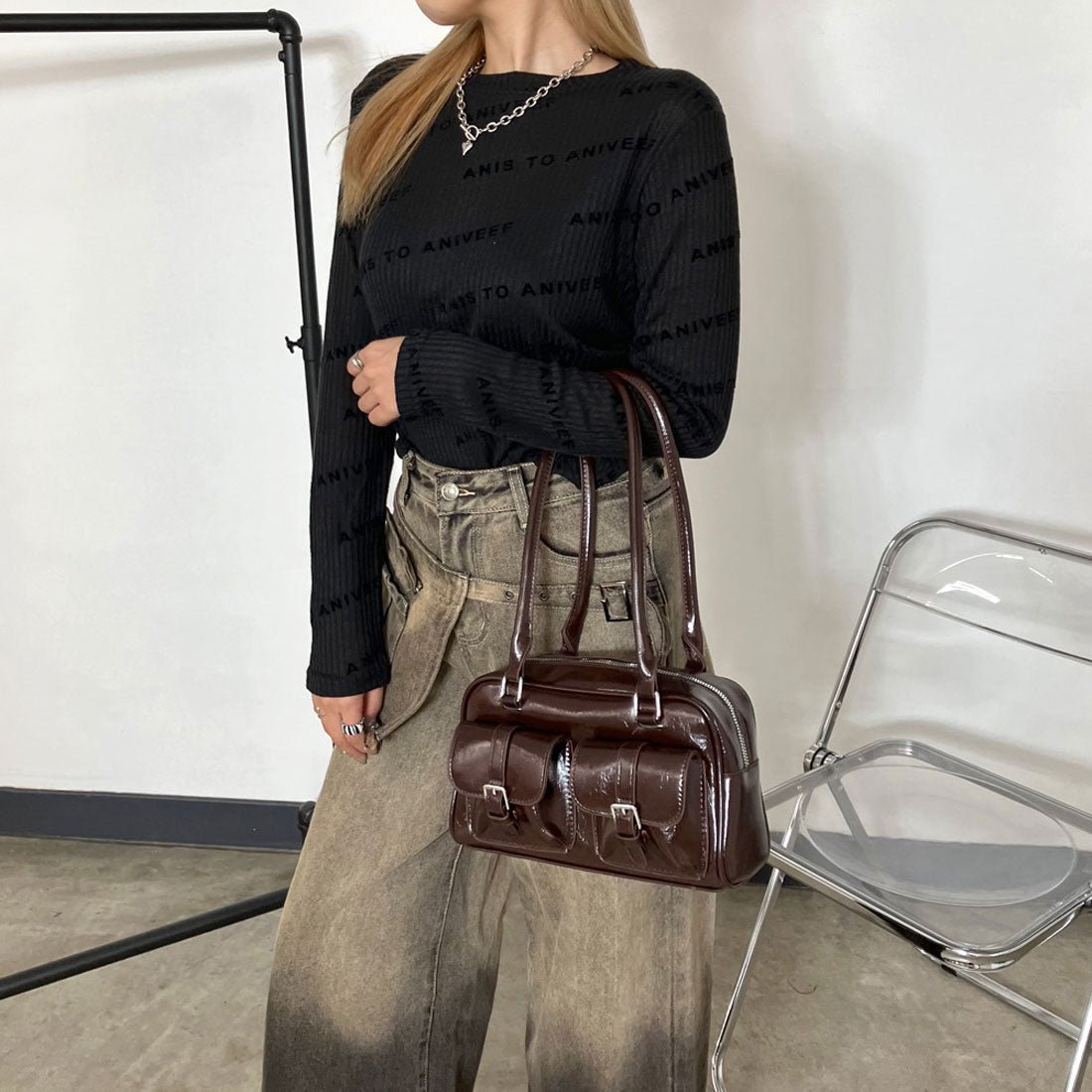 ノンヘッジ non-hedge 2ポケボストンバッグ (ブラウン) ブラウン