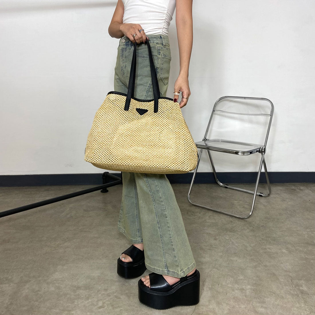 ノンヘッジ non-hedge 雑材トートバッグ (ブラック) ブラック