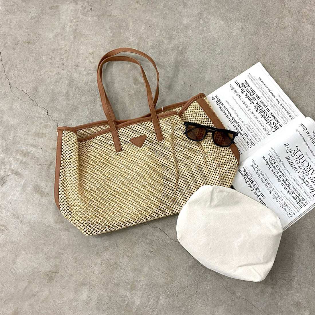 ノンヘッジ non-hedge 雑材トートバッグ (ブラウン) ブラウン