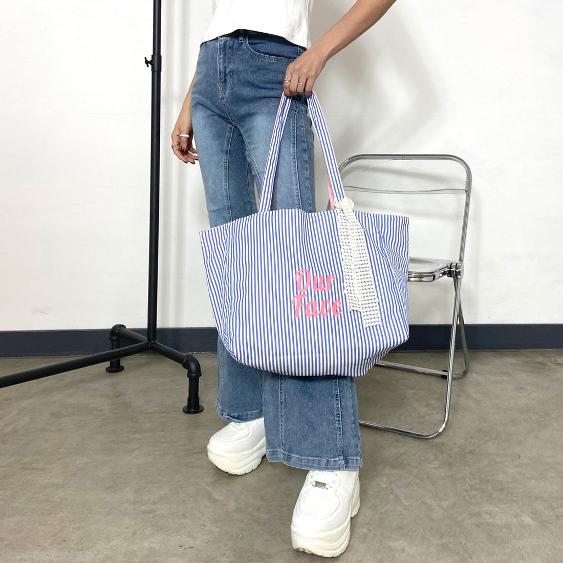 ノンヘッジ non-hedge ストライプキャンバスリバーシブルトートバッグ (ブルー) ブルー