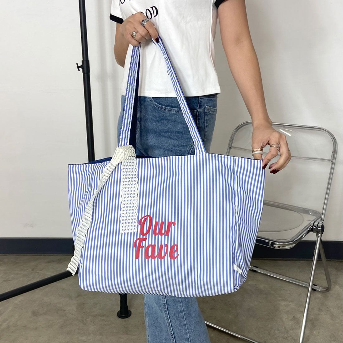 ノンヘッジ non-hedge ストライプキャンバスリバーシブルトートバッグ (ブルー) ブルー