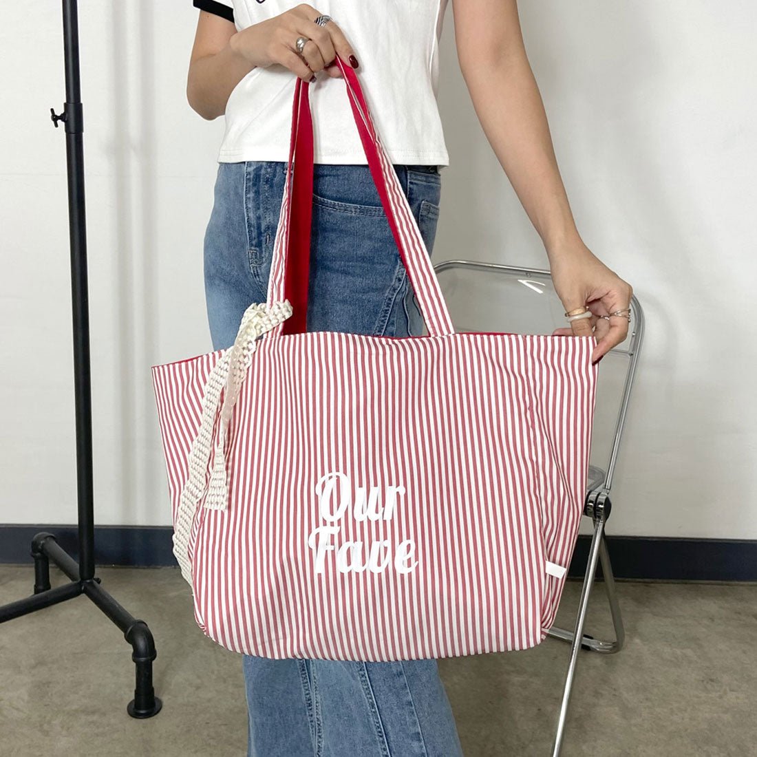 ノンヘッジ non-hedge ストライプキャンバスリバーシブルトートバッグ (ブルー) ブルー