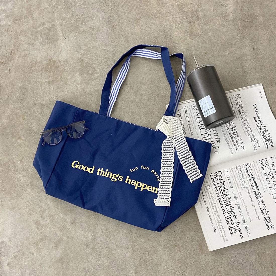 ノンヘッジ non-hedge ストライプキャンバスリバーシブルトートバッグ (ブルー) ブルー