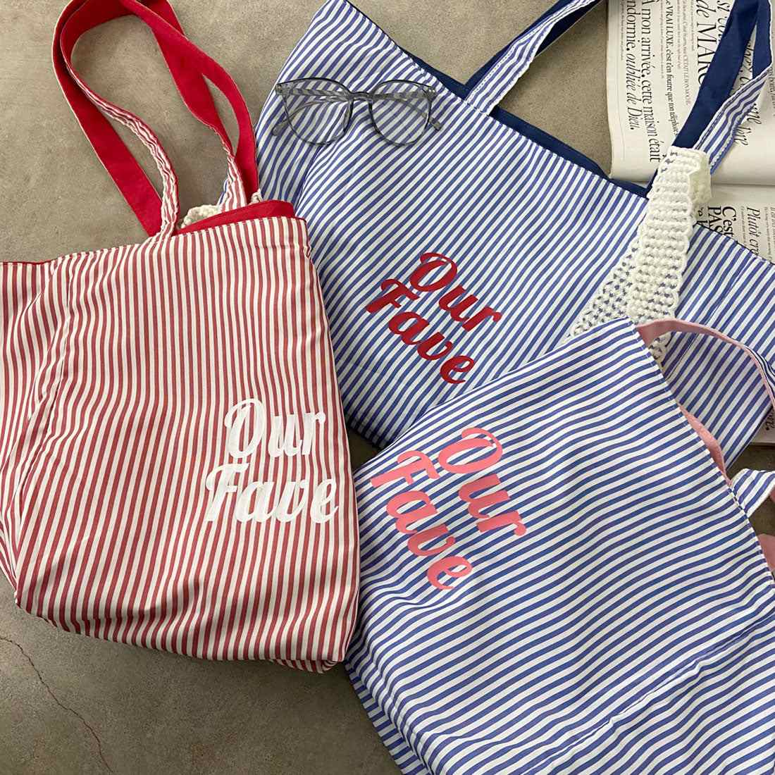 ノンヘッジ non-hedge ストライプキャンバスリバーシブルトートバッグ (ブルー) ブルー