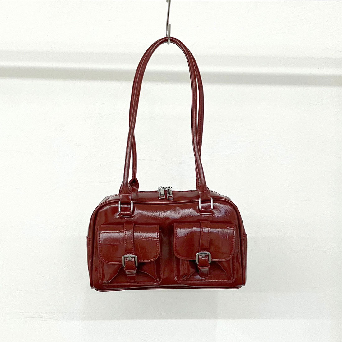 ノンヘッジ non-hedge 2ポケクロコ型押しボストンバッグ (ブラック) ブラック