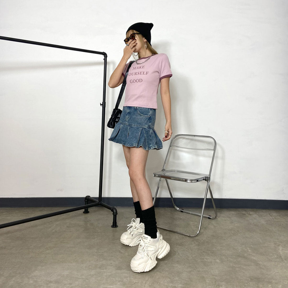 ノンヘッジ non-hedge ストーン厚底スニーカー (ブラック) ブラック