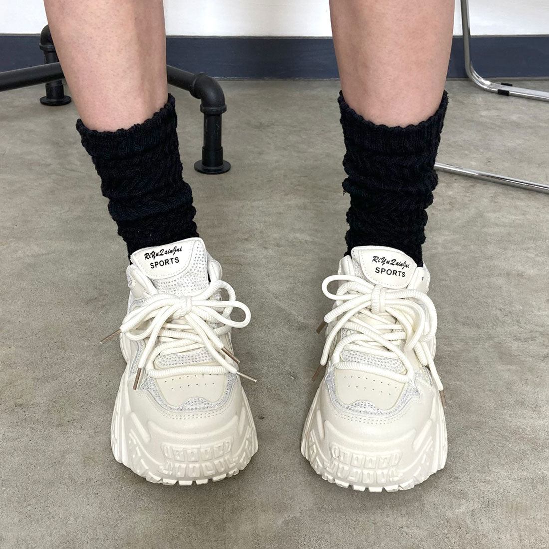 ノンヘッジ non-hedge ストーン厚底スニーカー (ブラック) ブラック