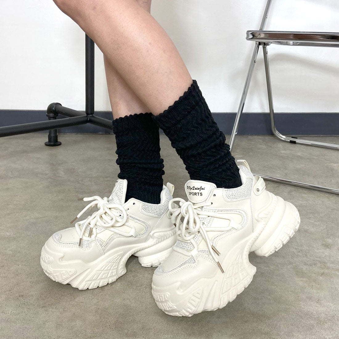 ノンヘッジ non-hedge ストーン厚底スニーカー (ブラック) ブラック