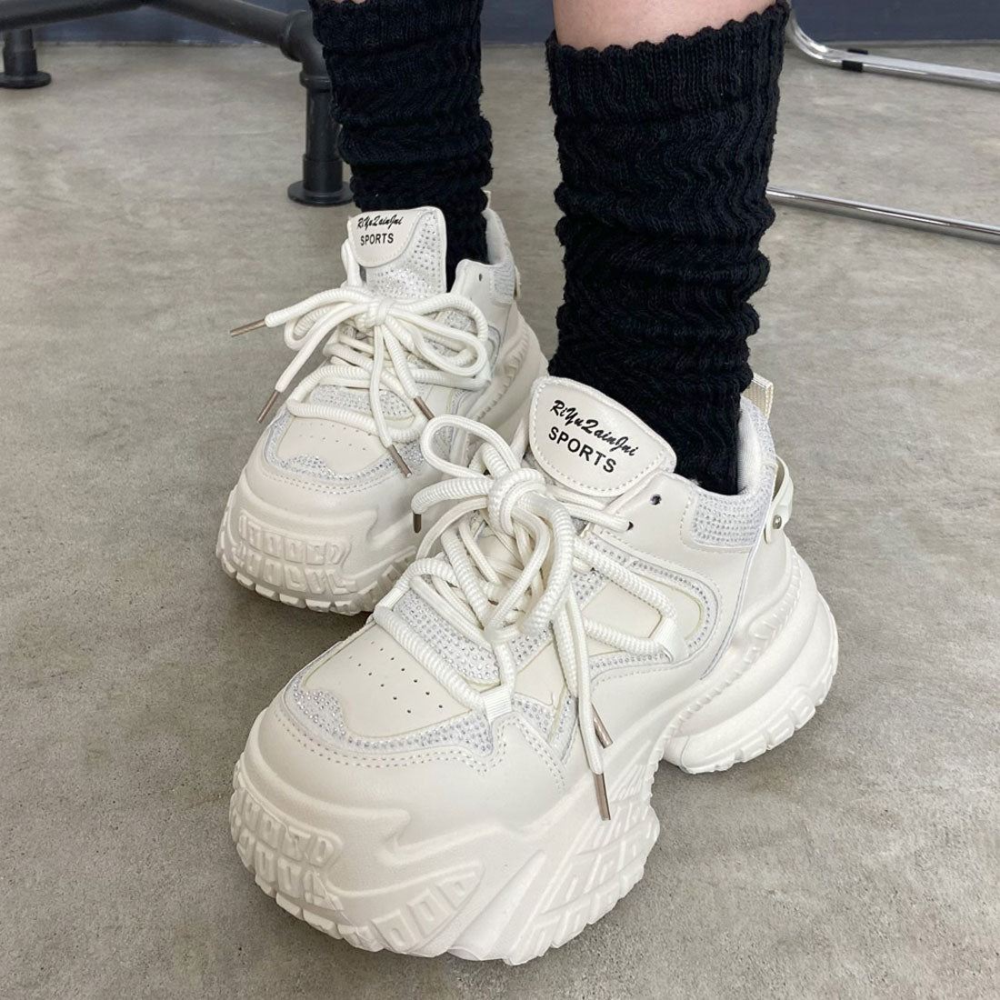 ノンヘッジ non-hedge ストーン厚底スニーカー (ブラック) ブラック