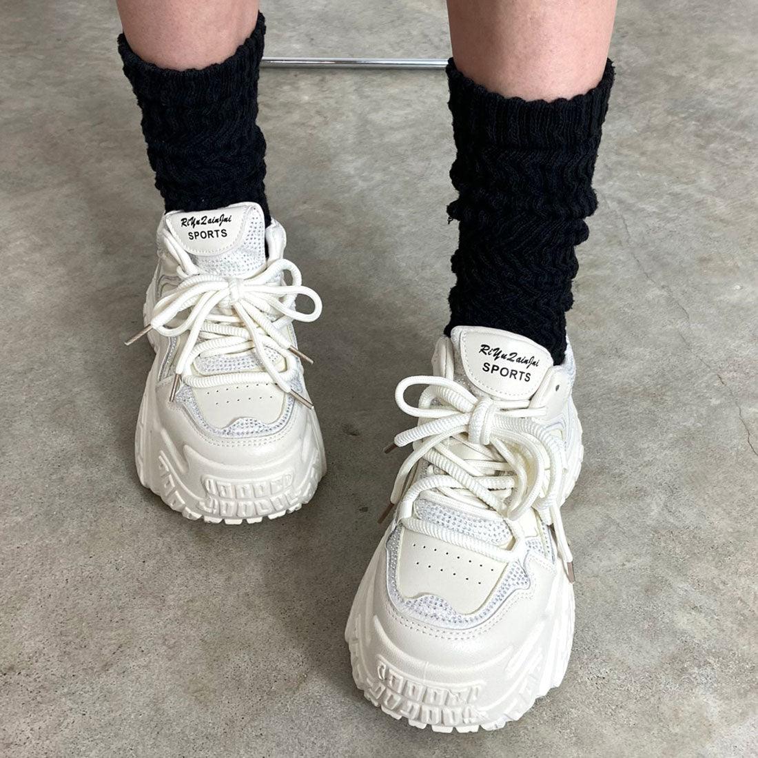 ノンヘッジ non-hedge ストーン厚底スニーカー (ブラック) ブラック