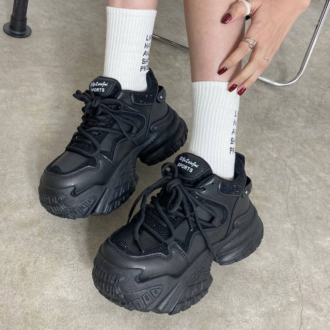 ノンヘッジ non-hedge ストーン厚底スニーカー (ブラック) ブラック