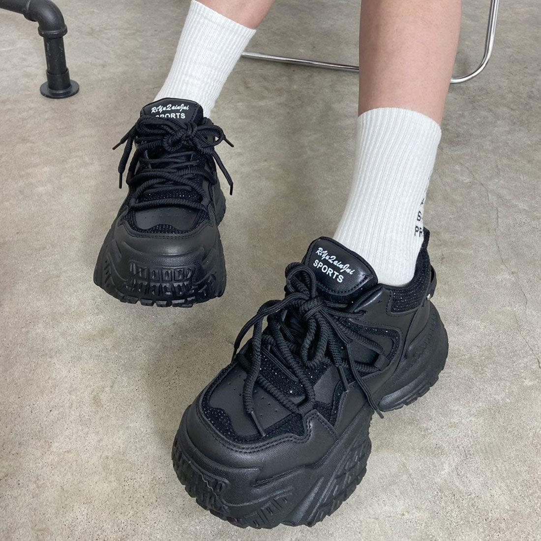 ノンヘッジ non-hedge ストーン厚底スニーカー (ブラック) ブラック