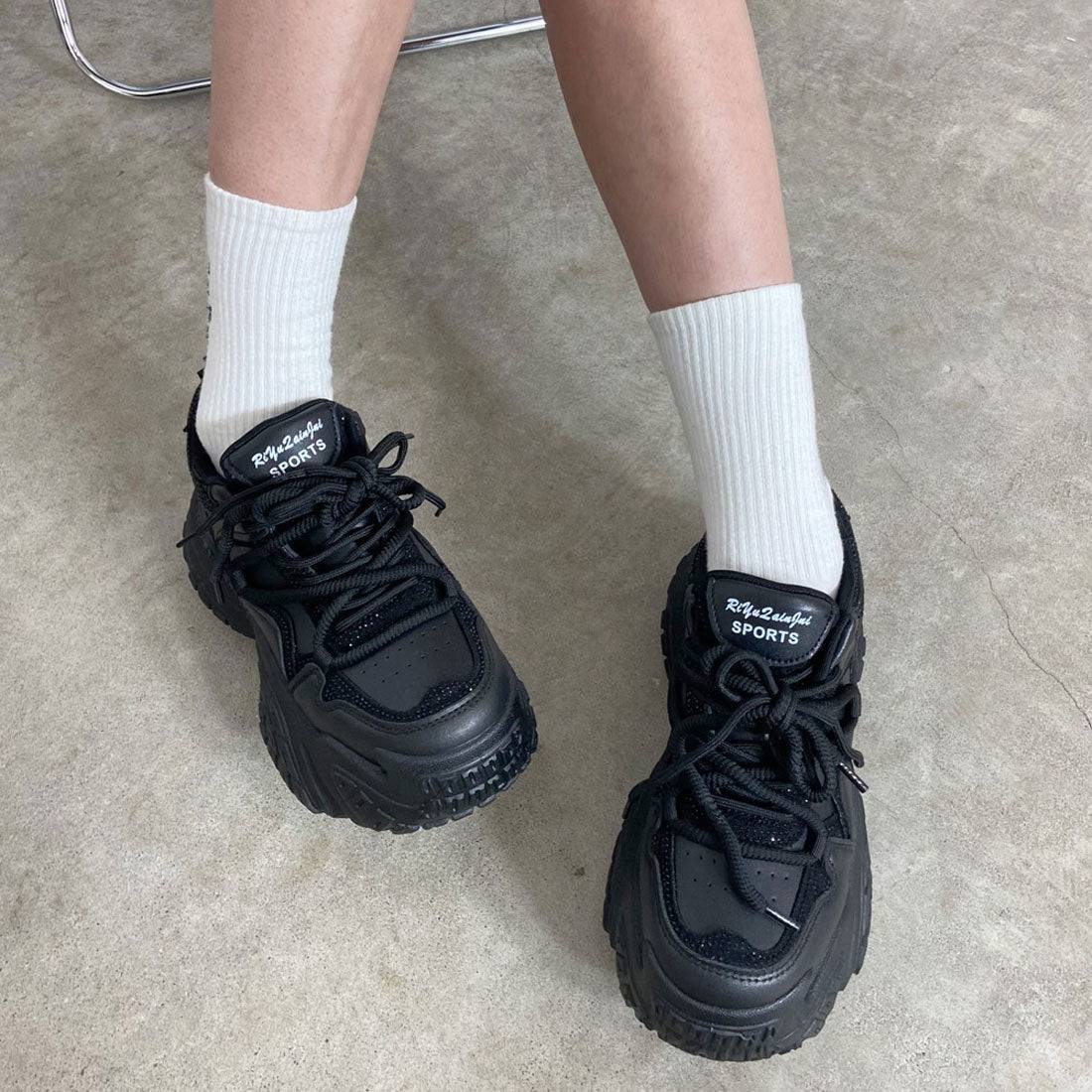 ノンヘッジ non-hedge ストーン厚底スニーカー (ブラック) ブラック