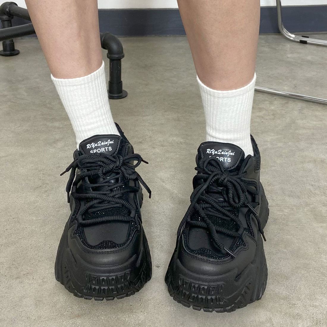 ノンヘッジ non-hedge ストーン厚底スニーカー (ブラック) ブラック