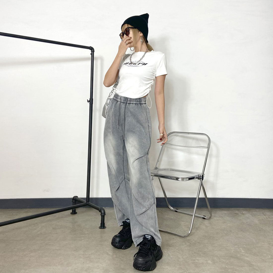 ノンヘッジ non-hedge ストーン厚底スニーカー (ブラック) ブラック