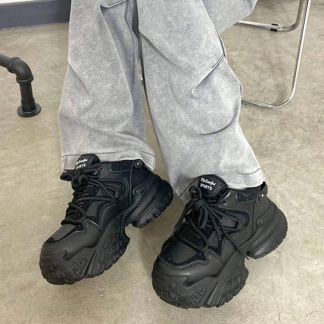 ノンヘッジ non-hedge ストーン厚底スニーカー (ブラック) ブラック