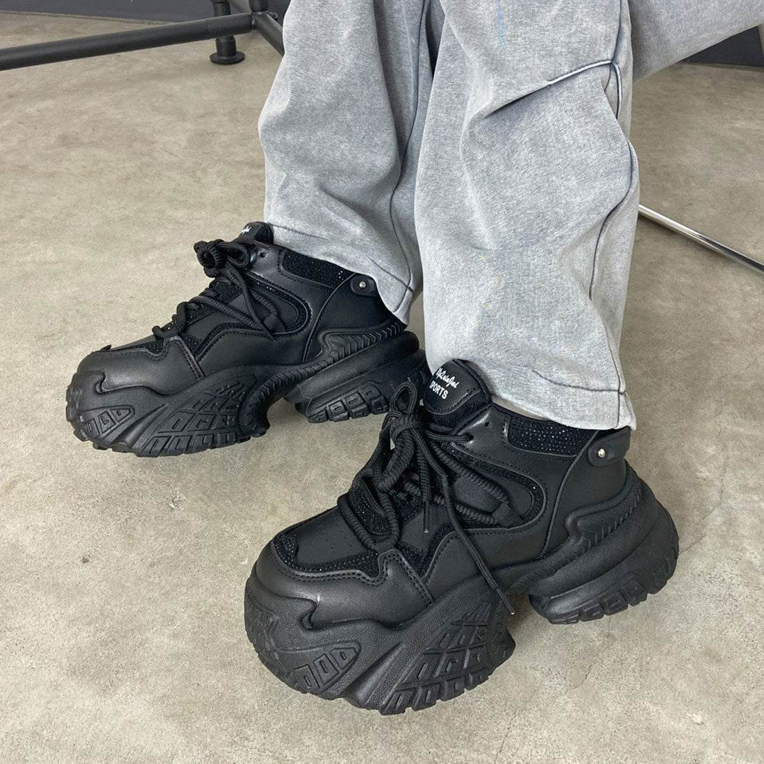 ノンヘッジ non-hedge ストーン厚底スニーカー (ブラック) ブラック