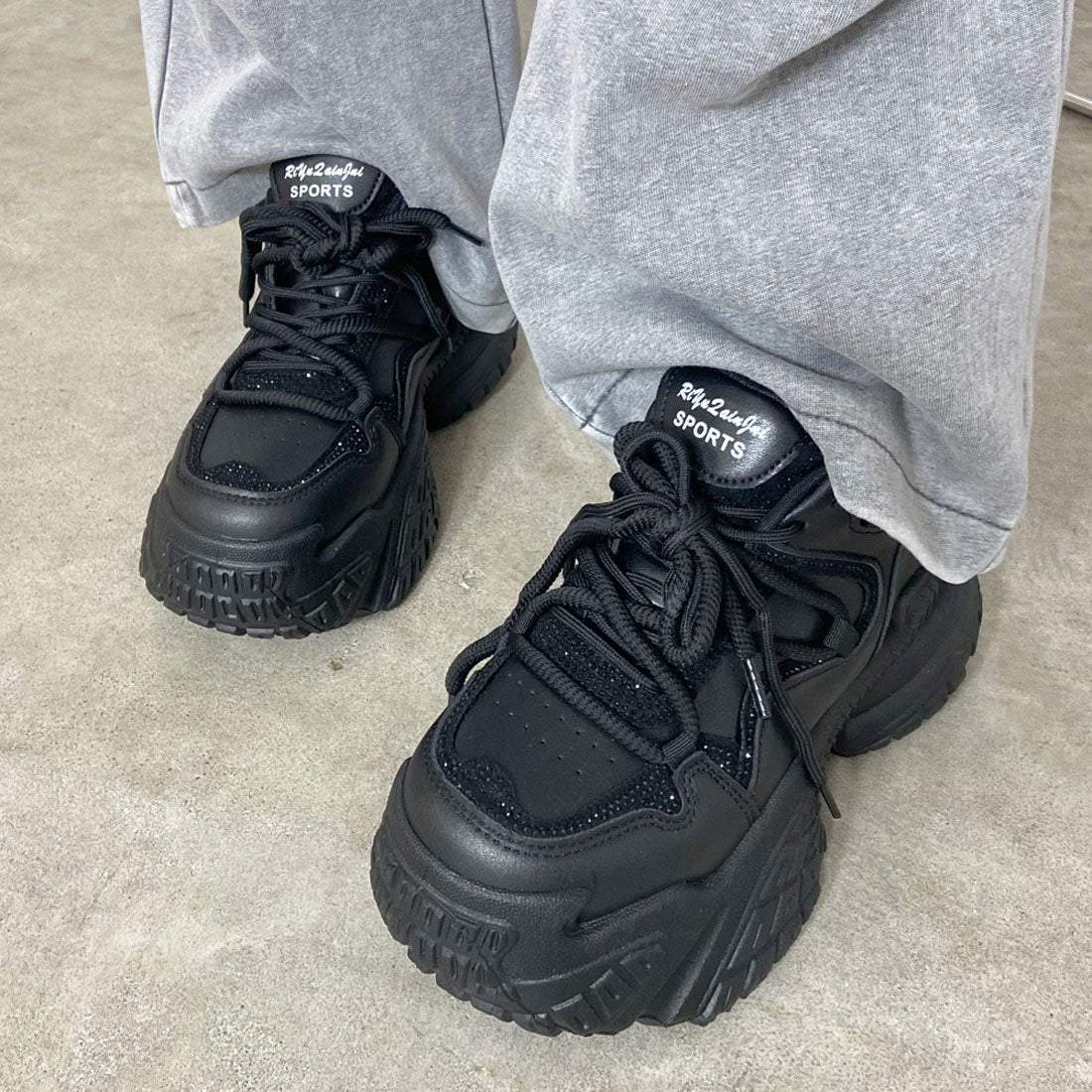 ノンヘッジ non-hedge ストーン厚底スニーカー (ブラック) ブラック