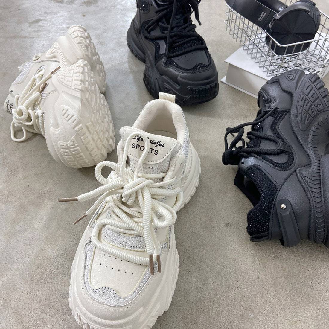 ノンヘッジ non-hedge ストーン厚底スニーカー (ブラック) ブラック