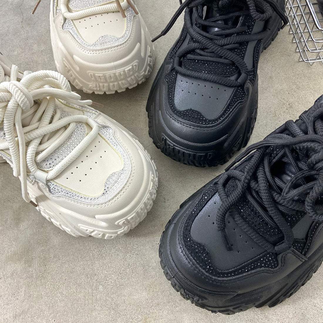 ノンヘッジ non-hedge ストーン厚底スニーカー (ブラック) ブラック