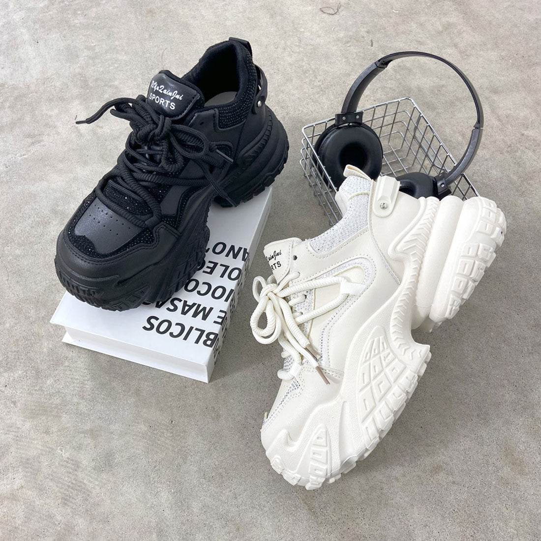 ノンヘッジ non-hedge ストーン厚底スニーカー (ブラック) ブラック