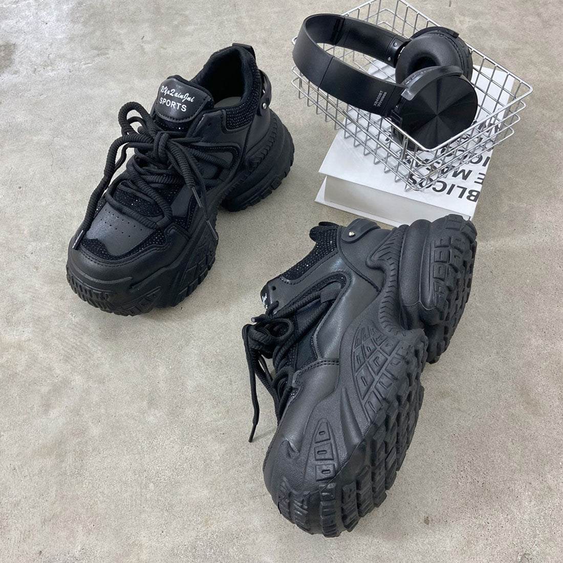 ノンヘッジ non-hedge ストーン厚底スニーカー (ブラック) ブラック