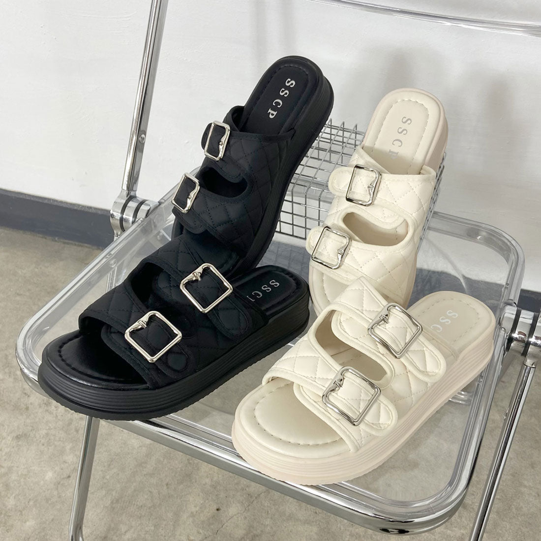 ノンヘッジ non-hedge キルトプラットフォームサンダル (アイボリー) アイボリー