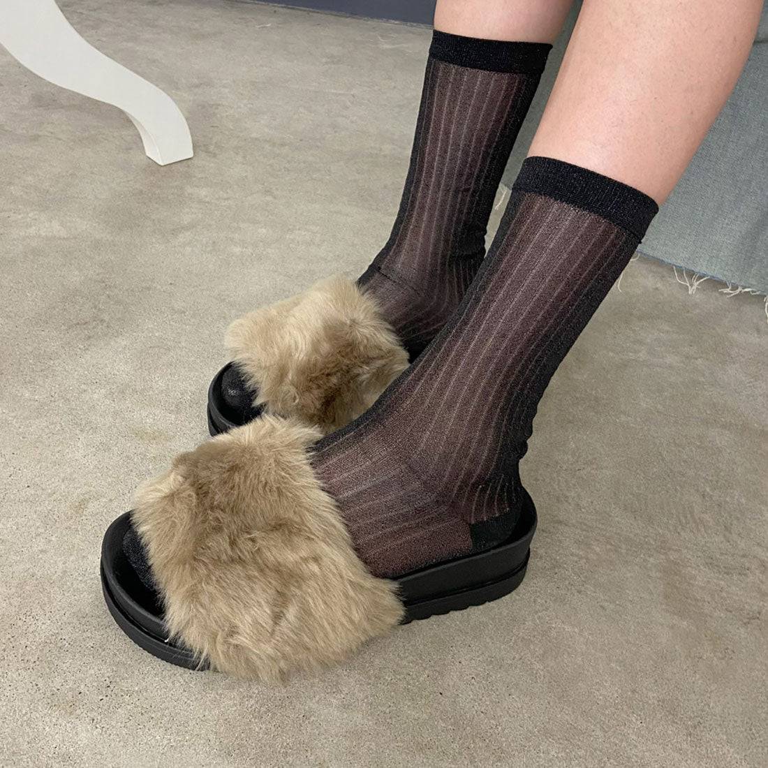 ノンヘッジ non-hedge ★WEB限定★ファーサンダル (ブラック) ブラック