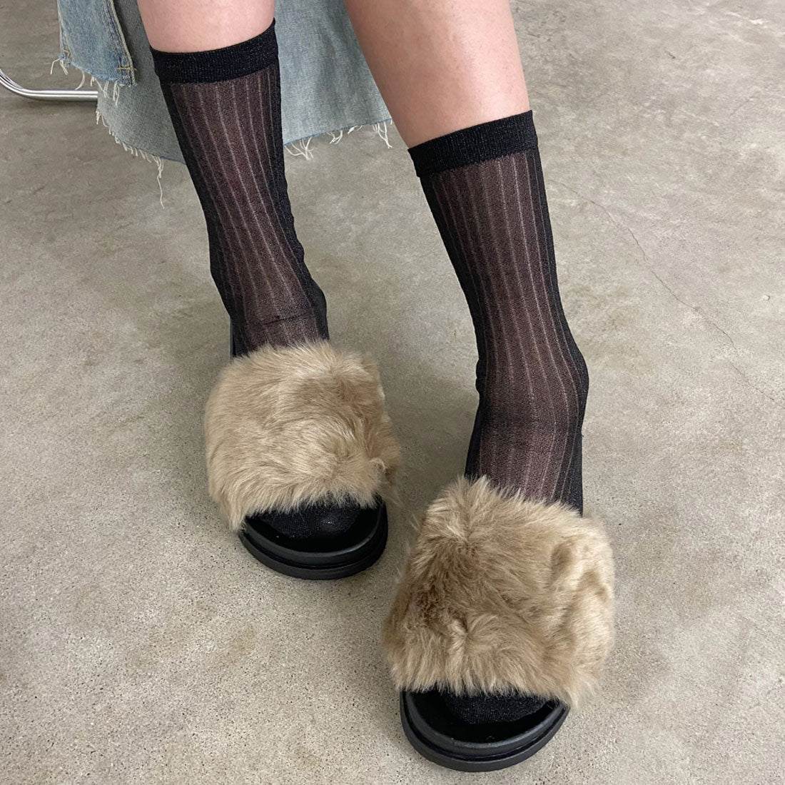 ノンヘッジ non-hedge ★WEB限定★ファーサンダル (ブラック) ブラック