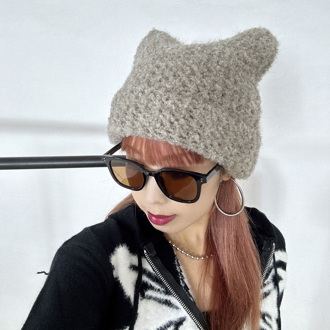 ノンヘッジ non-hedge ネコミミブークレニット帽