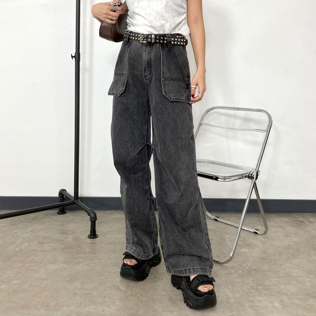 ノンヘッジ non-hedge Wスタッズベルト (ブラック) ブラック