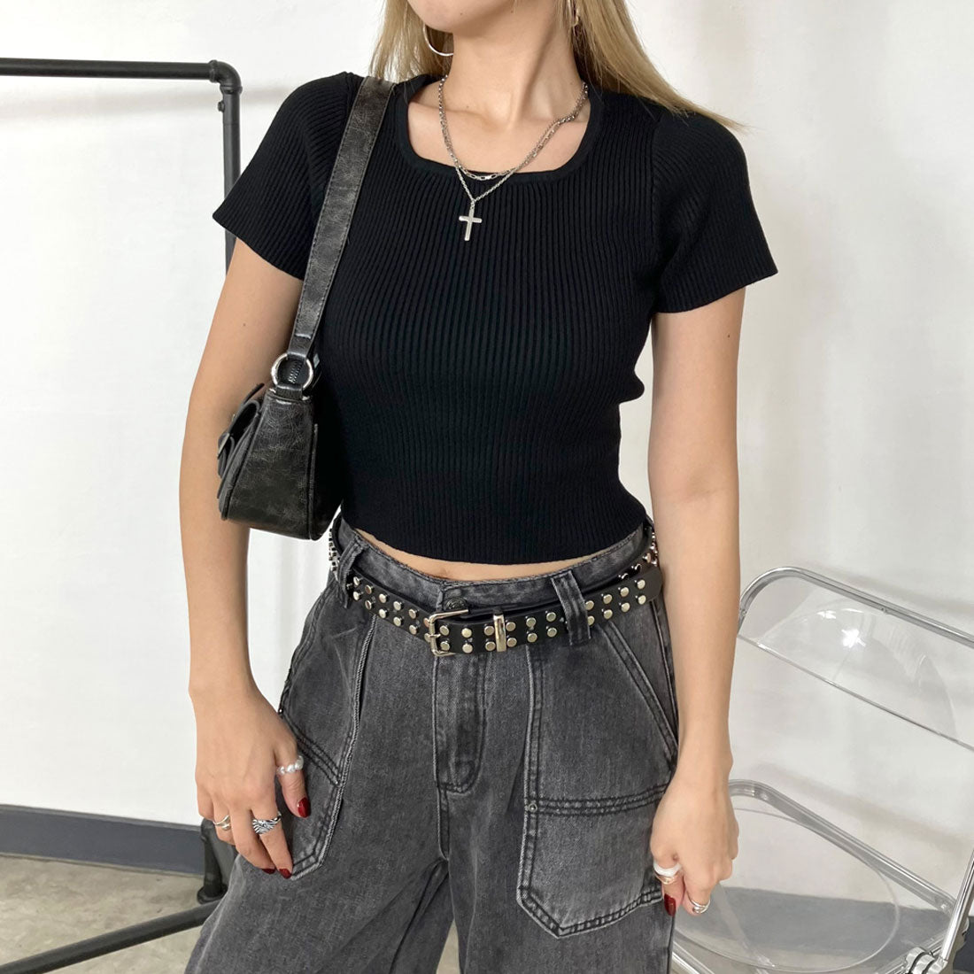 ノンヘッジ non-hedge Wスタッズベルト (ブラック) ブラック