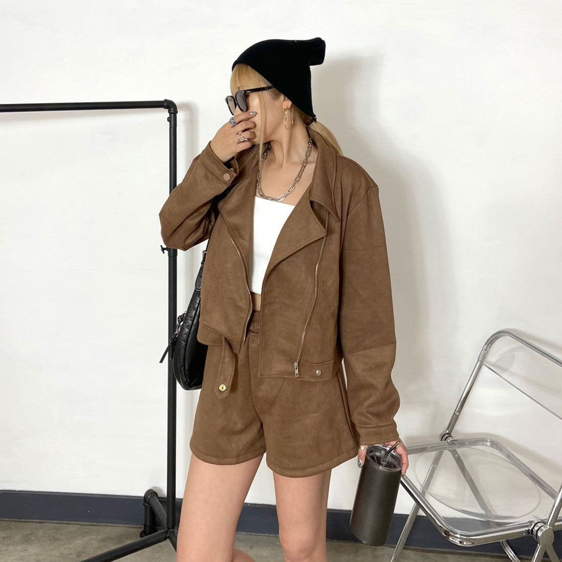 非對沖 non-hedge ★網路限定★剪裁麂皮外套・褲子套裝