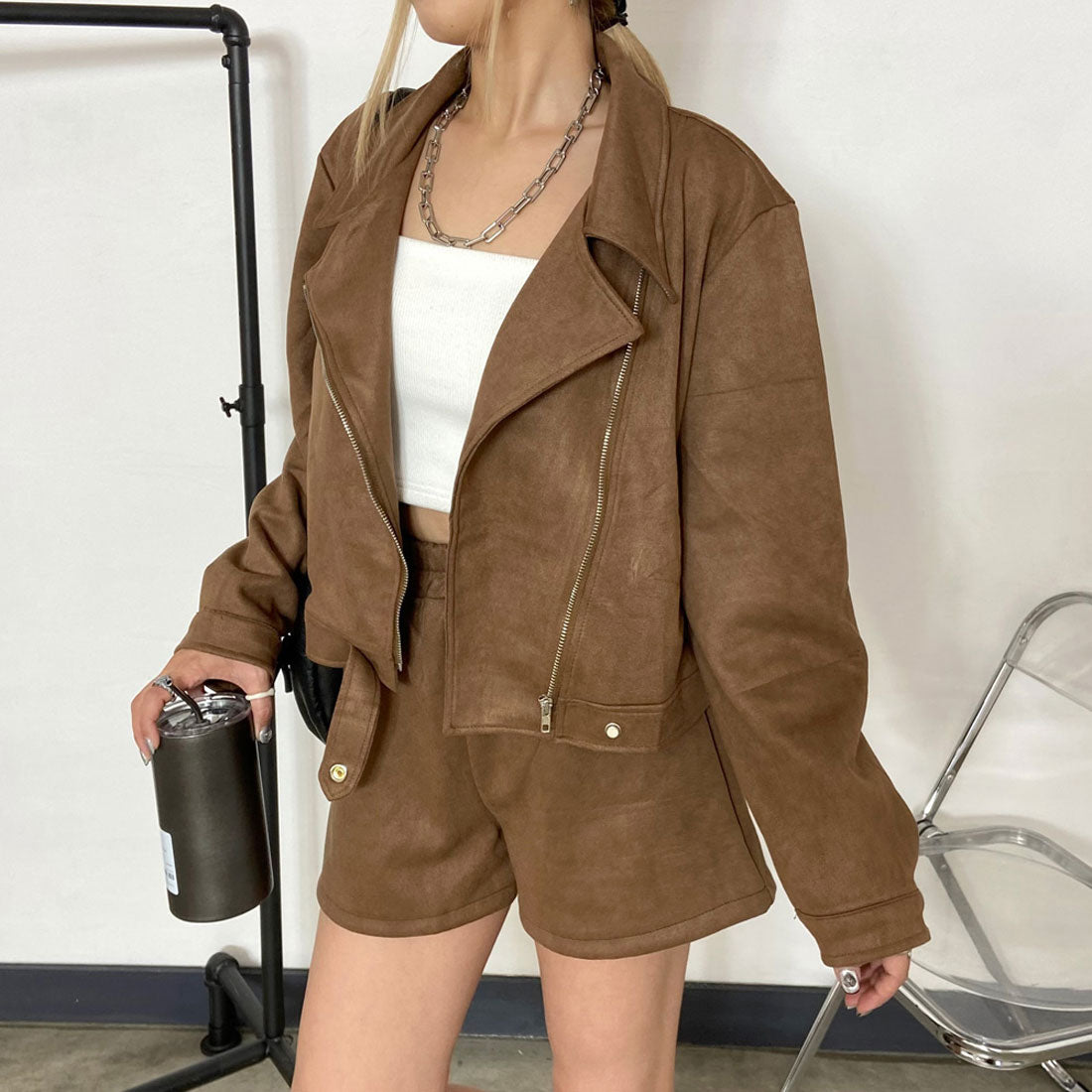 非對沖 non-hedge ★網路限定★剪裁麂皮外套・褲子套裝