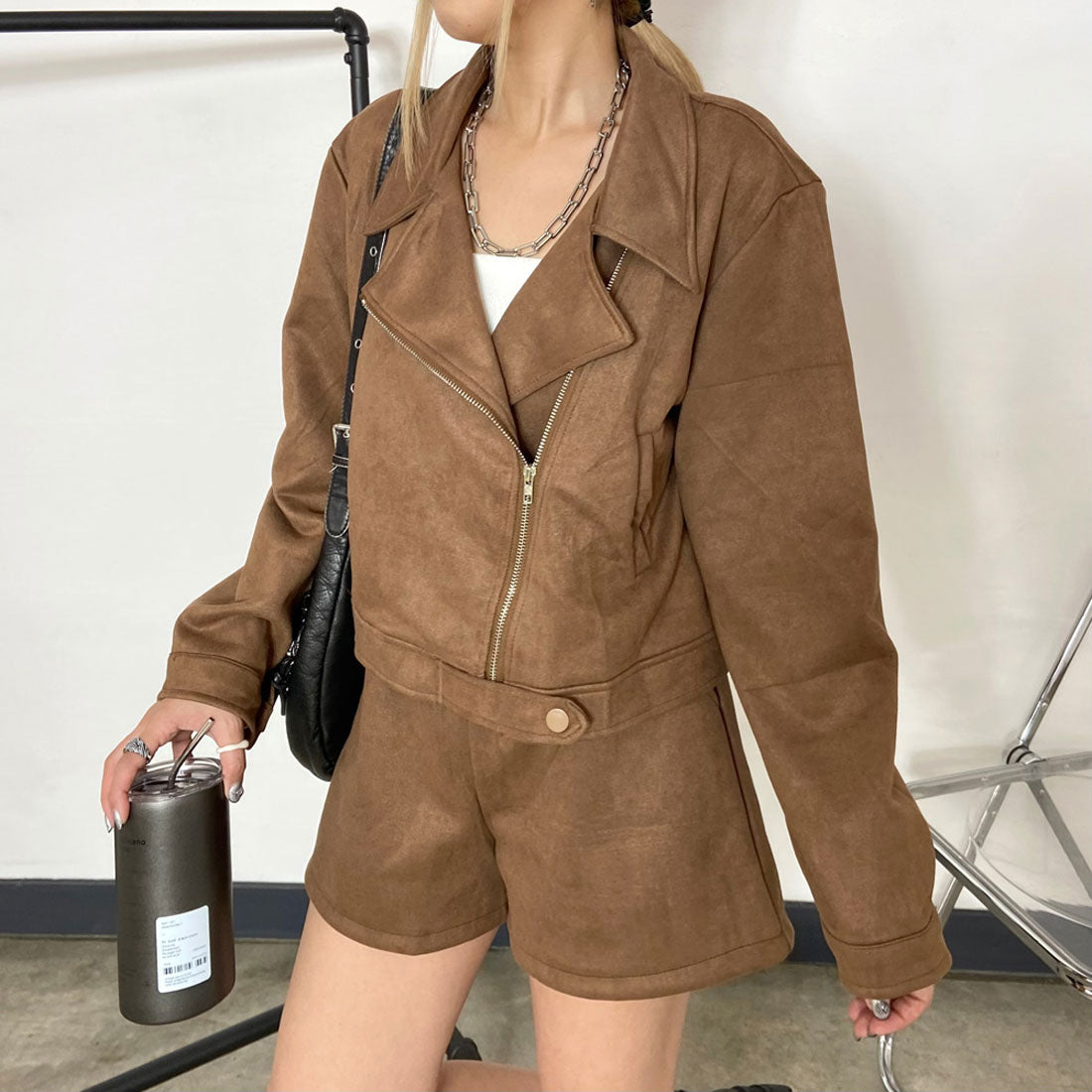 非對沖 non-hedge ★網路限定★剪裁麂皮外套・褲子套裝