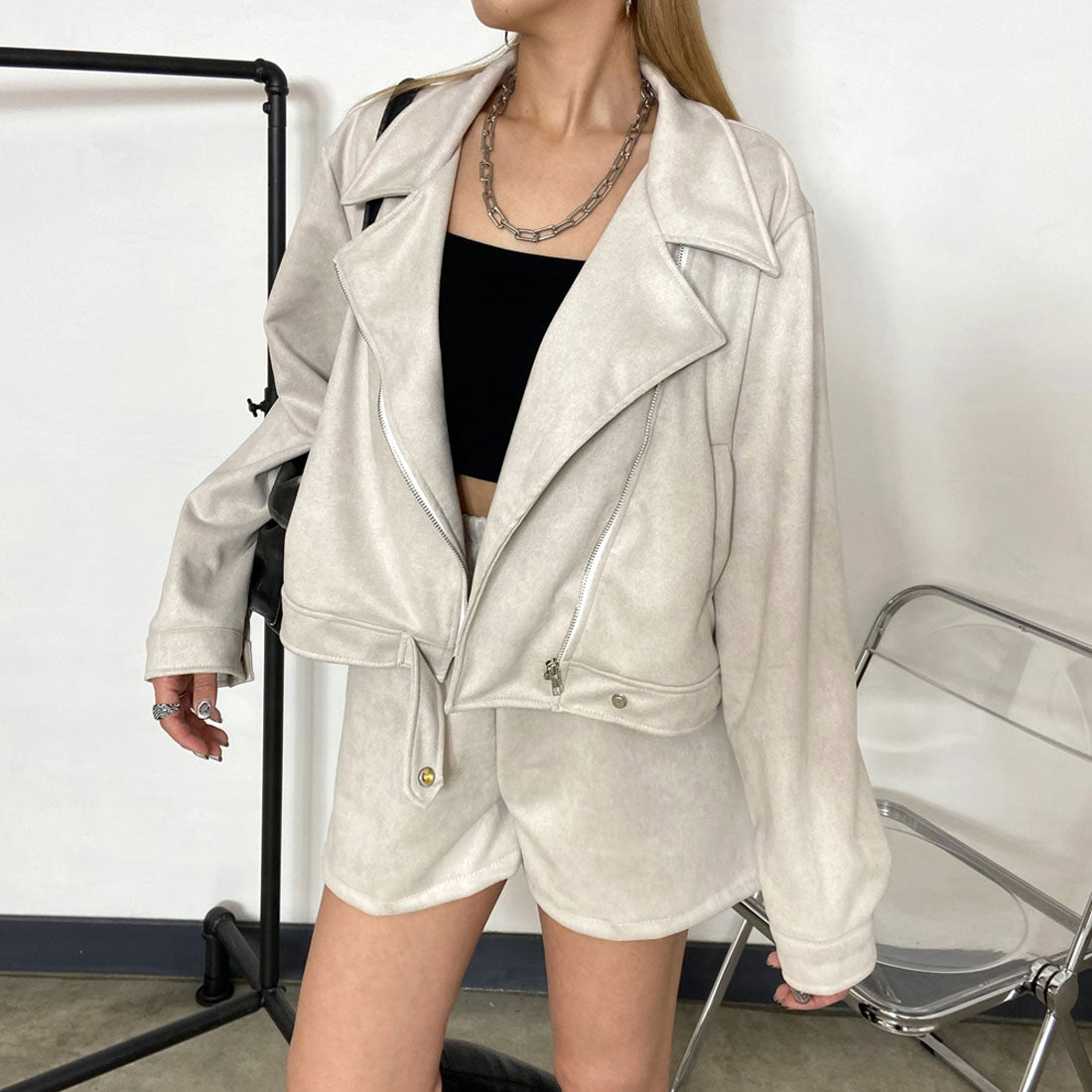 非對沖 non-hedge ★網路限定★剪裁麂皮外套・褲子套裝